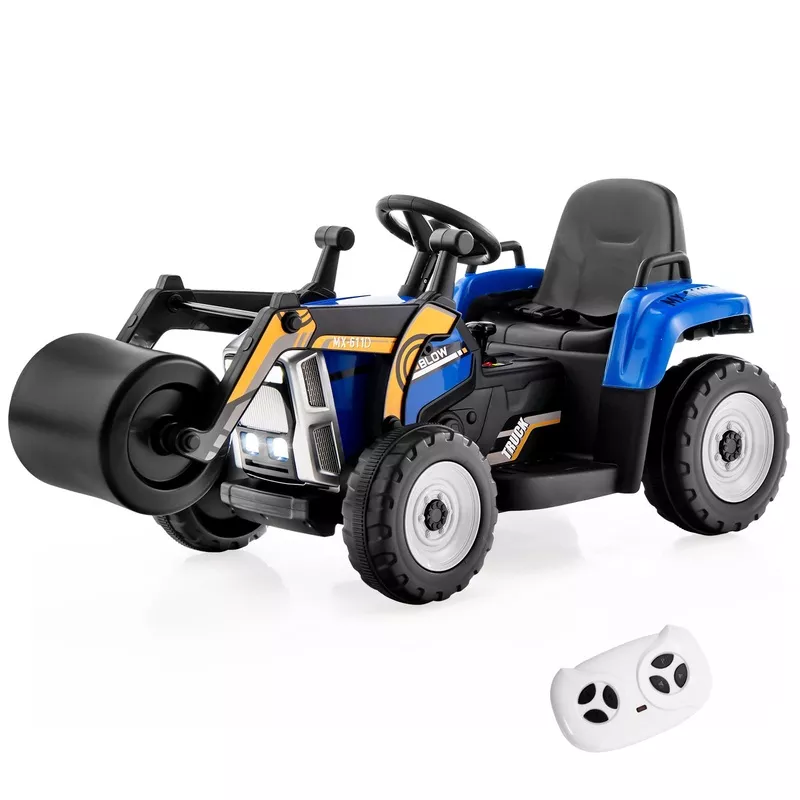 12V Electric Tractor with Remote Control, Music, and LED Lights for Kids Blue