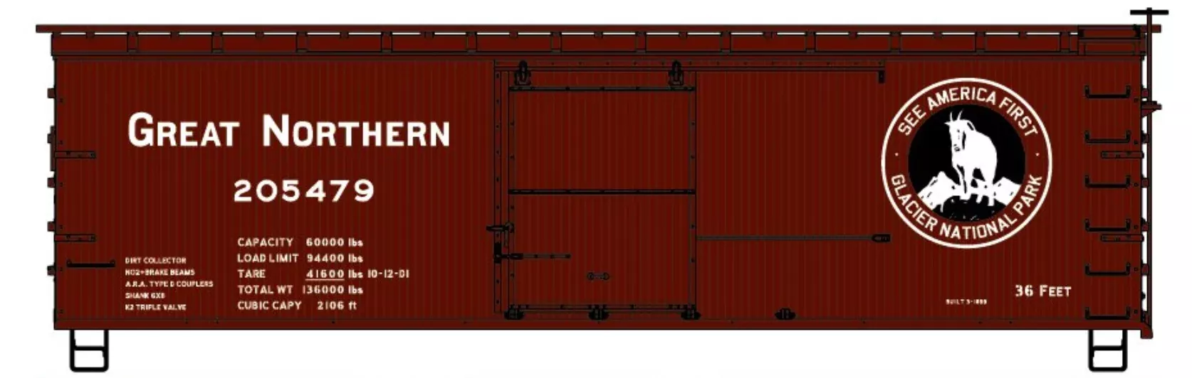 Accurail 81581 HO Scale 36′ Wood Boxcar Kit Great Northern GN