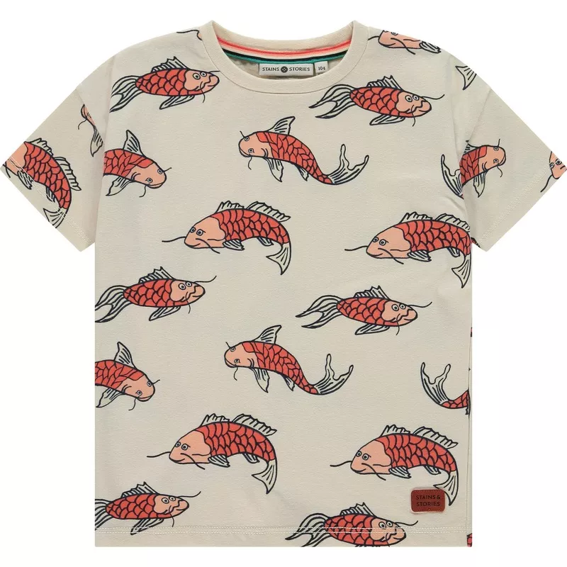 All Over Koi Printed Short Sleeve T-shirt Cream