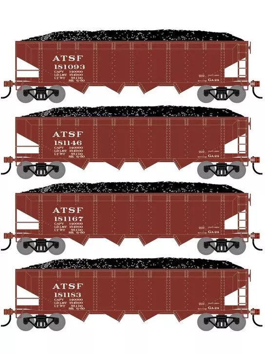 Athearn RTR 1571 HO Scale 40′ 4-Bay Offset Hopper W/Load Santa Fe ATSF