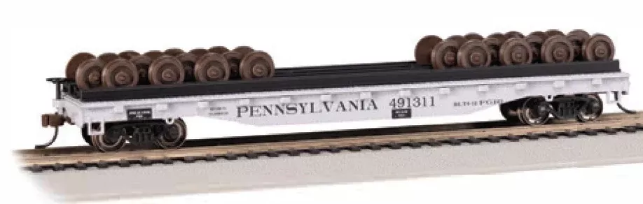 Bachmann 18939 HO Scale 55' Flatcar with Wheel Load Pennsylvania PRR 491311