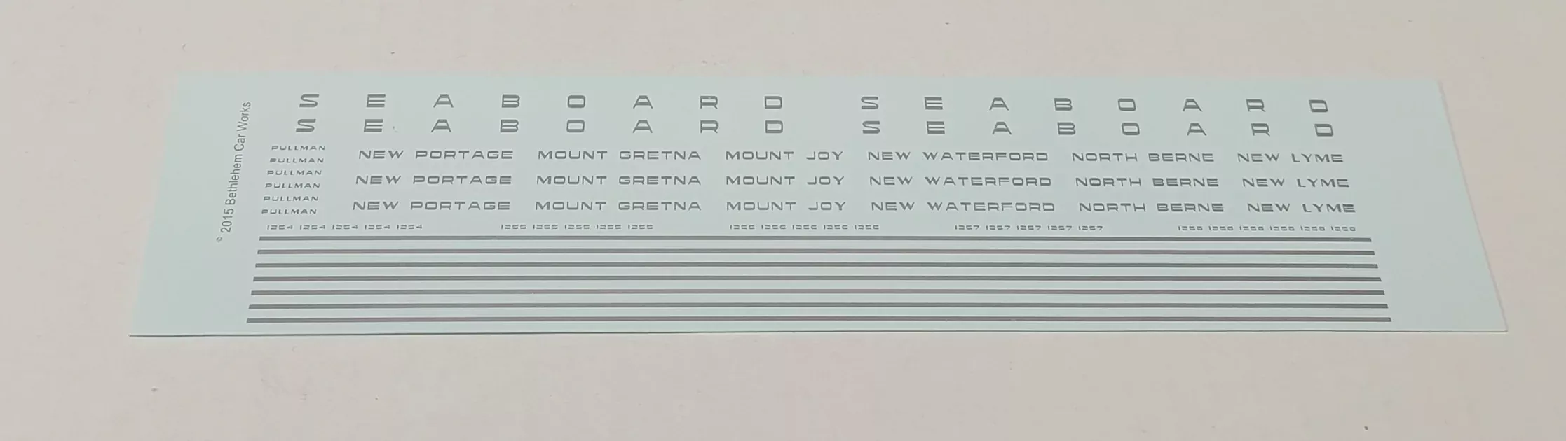 Bethlehem Car Works 316sd HO Scale Silver Seaboard Pullman Sleeper Decals
