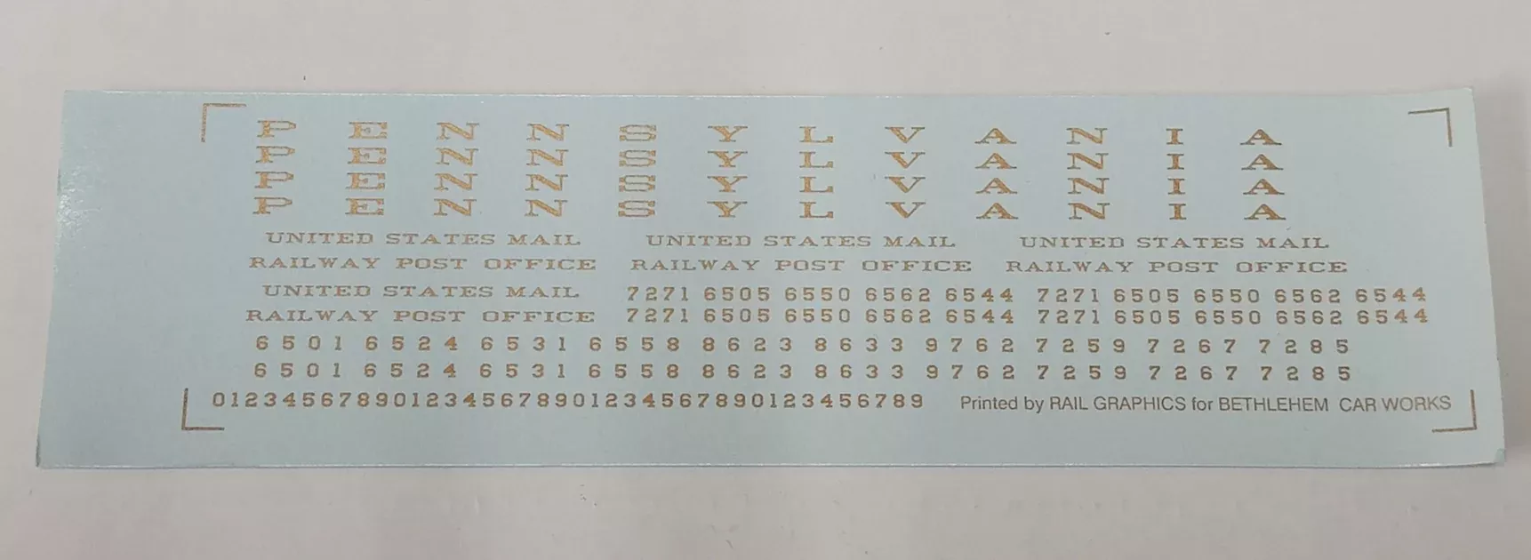 Bethlehem Car Works 402 HO Scale Pennsylvania BM70/RPO Bronze Gold Decals
