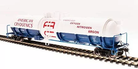 Broadway Limited 6313 HO Scale High-Capacity Cryogenic Tank Car 2-Pack – Ready to Run — American Cryogenics (white, blue, red)