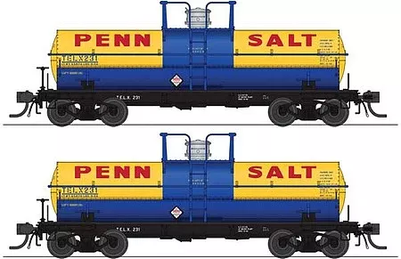 Broadway Limited 6466 HO Scale 6000-Gallon Tank Car 2-Pack – Ready to Run — Penn Salt 231, 234 (yellow, blue, red)