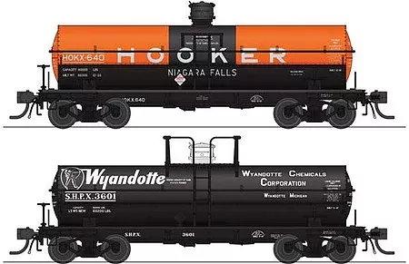 Broadway Limited 6471 HO Scale 6000-Gallon Tank Car 2-Pack – Ready to Run — Variety Set B: Hooker 618; Electro-Bleaching Gas 302 (1940s Schemes)
