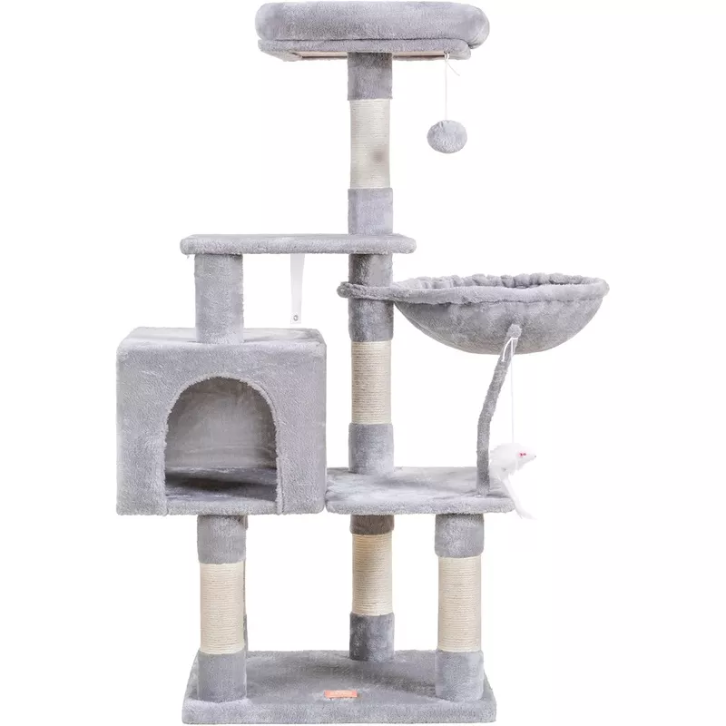 Cat Tree Tower Condo with Hammock & Scratching PostsPlush Perch & Toy Light Gray HCT004W