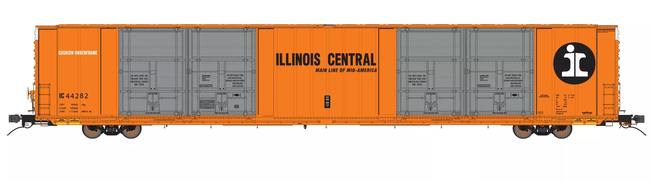 Class One Model Works FC00418 HO Scale Thrall 86' 8 Door Boxcar Illinois Central IC 44282