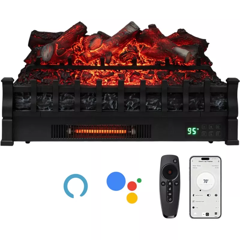 Costway 26″ WiFi Infrared Quartz Electric Fireplace Insert Logs Heater Lemonwood 53614692 New