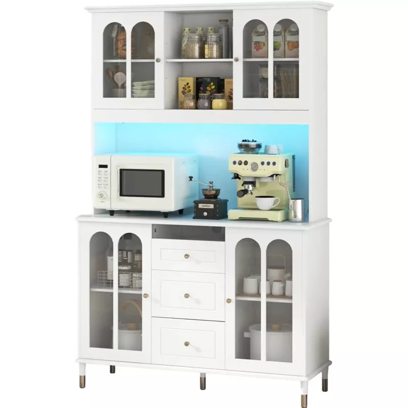 Costway 73″ Kitchen Pantry Storage Cabinet Buffet w/ LED Lights 69453718 New