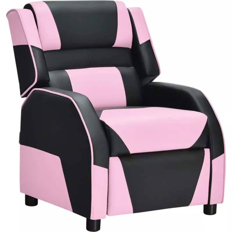 Costway Kids PU Leather Gaming Recliner Sofa Chair Headrest Footrest 48197306 New Pink