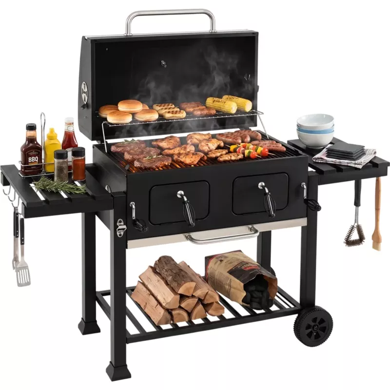 Costway Large Charcoal Grill Folding Tables Wheels 92272253 New