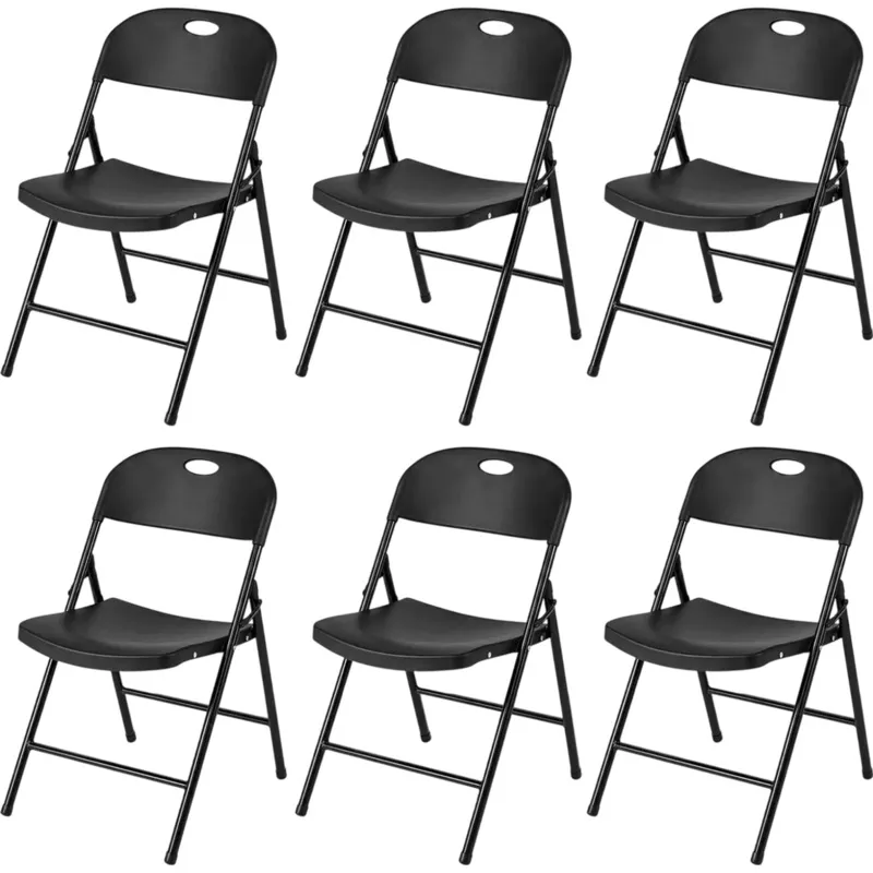 Costway Set of 6 Foldable Plastic Dining Chairs Ergonomic Backrest 78056387 New Black