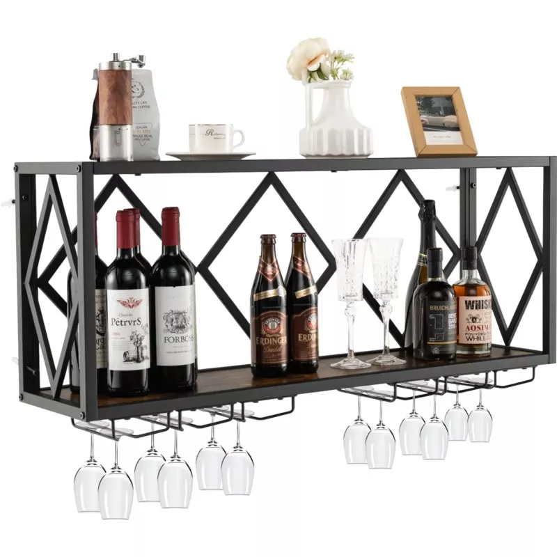 Costway Wall Mounted Wine Rack 39 Bottle 12 Glass 56718342 New