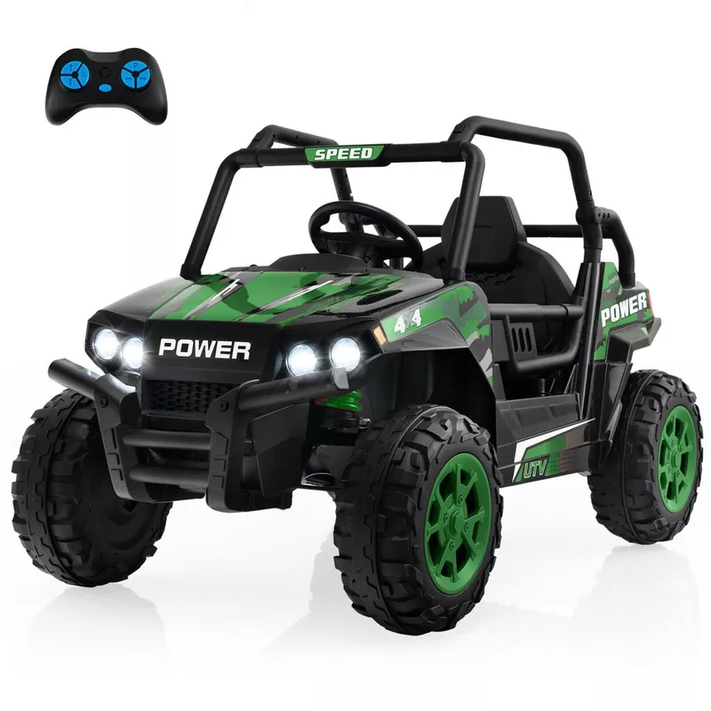 Electric Off-Road UTV for Kids with Remote Control, LED Lights, and Music – 12V Green