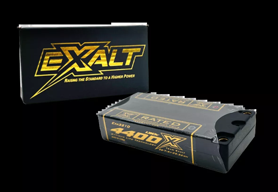 EXALT 3210 Exalt X-Rated 2S 130C LCG Hardcase Drift/Optional Shorty Lipo Battery (7.4V/4400mAh) w/5mm Bullets