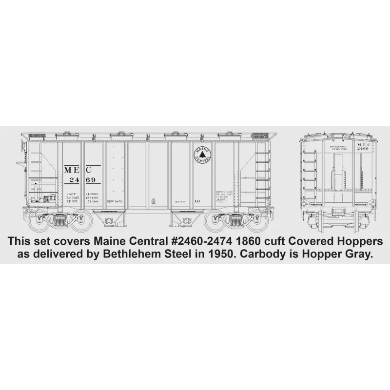 F-505 Maine Central #2460-2474 1860cuft Covered Hoppers As Delivered