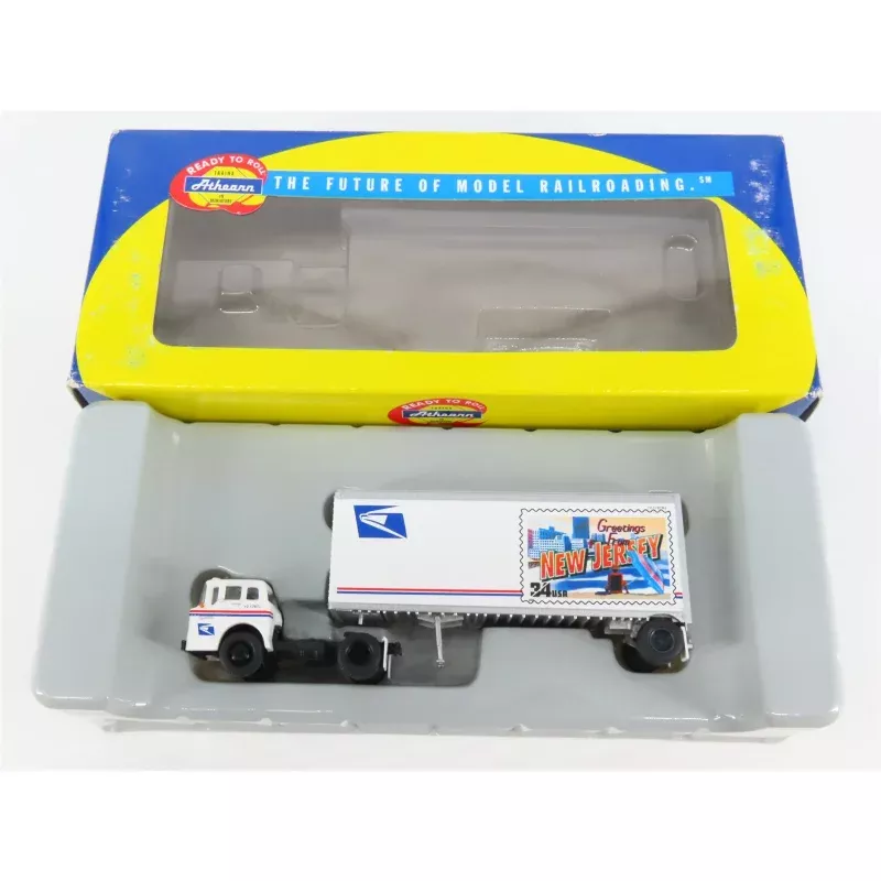 HO Scale Athearn 93430 USPS New Jersey Ford Semi-Truck w/28' Pup Trailer