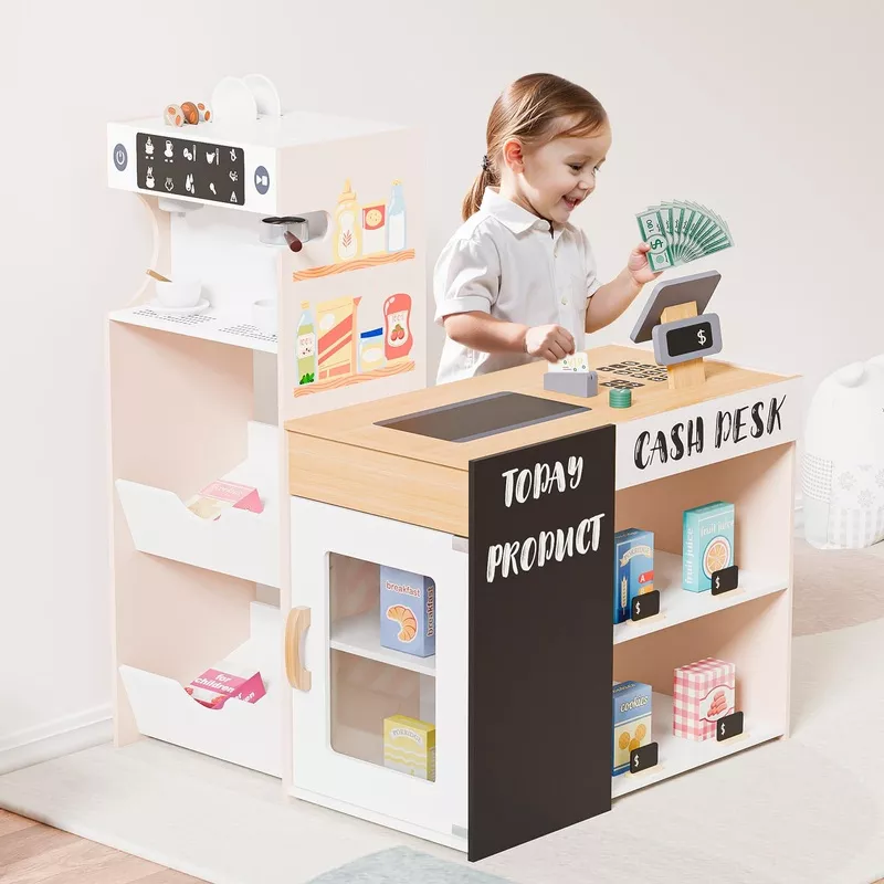 JOYMOR Pretend Supermarket Kids Wooden Grocery Store Playset