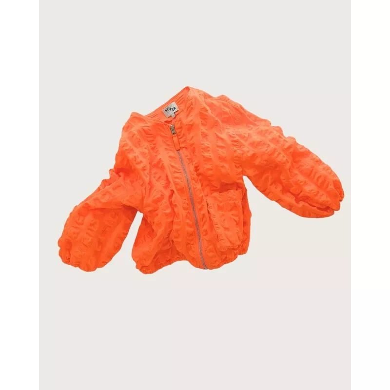 Koko Orange Oversized Seersucker Bomber Jacket