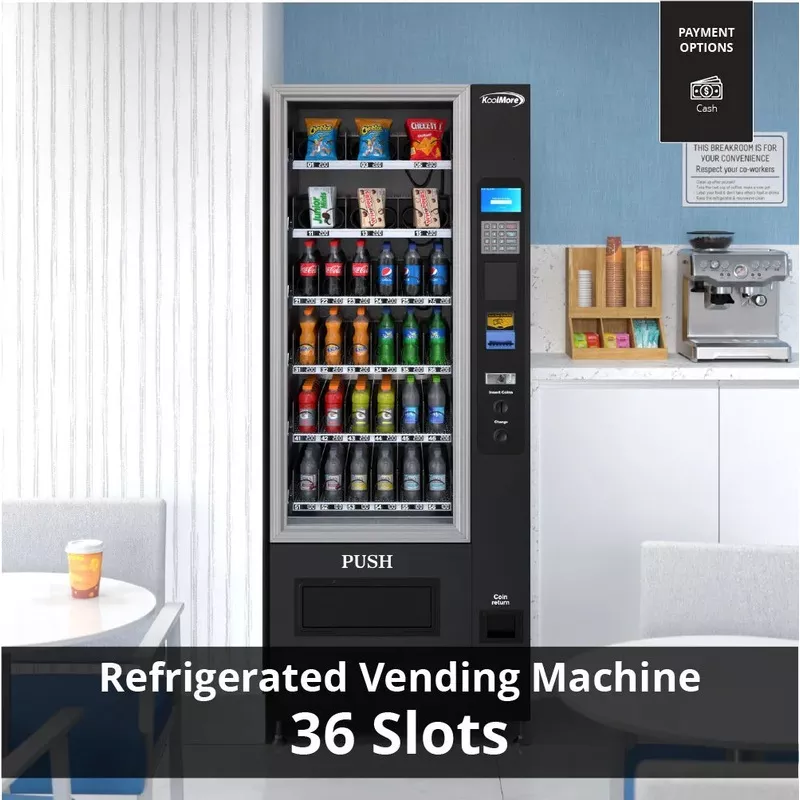 Kool More Refrigerated Snack and Drink Vending Machine with 36 Slots in Black