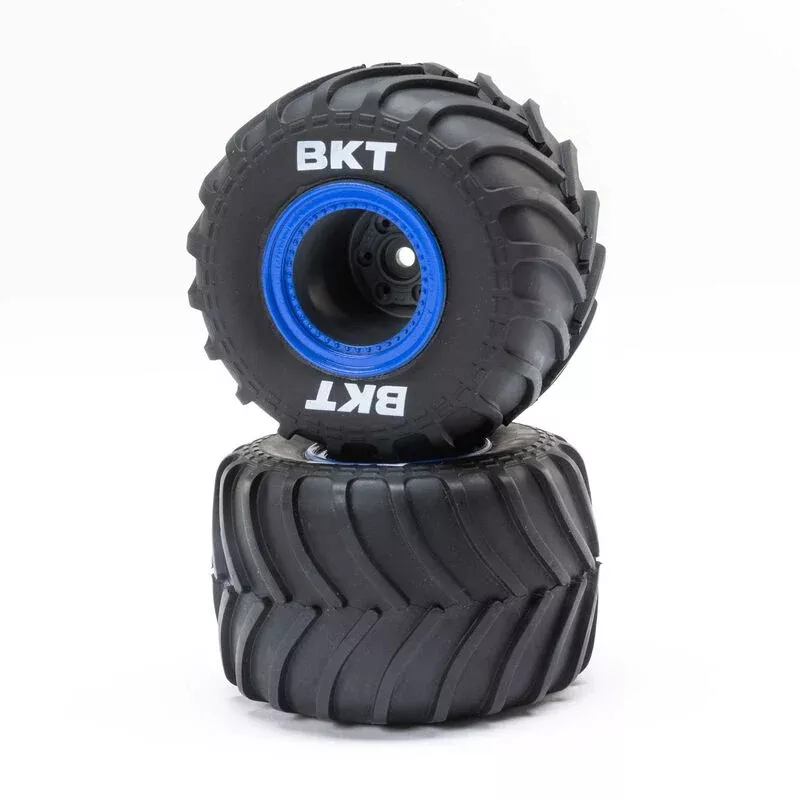 Losi LOS41047 BKT Monster Truck Wheels on Blue Beadlock Wheels for Mini LMT