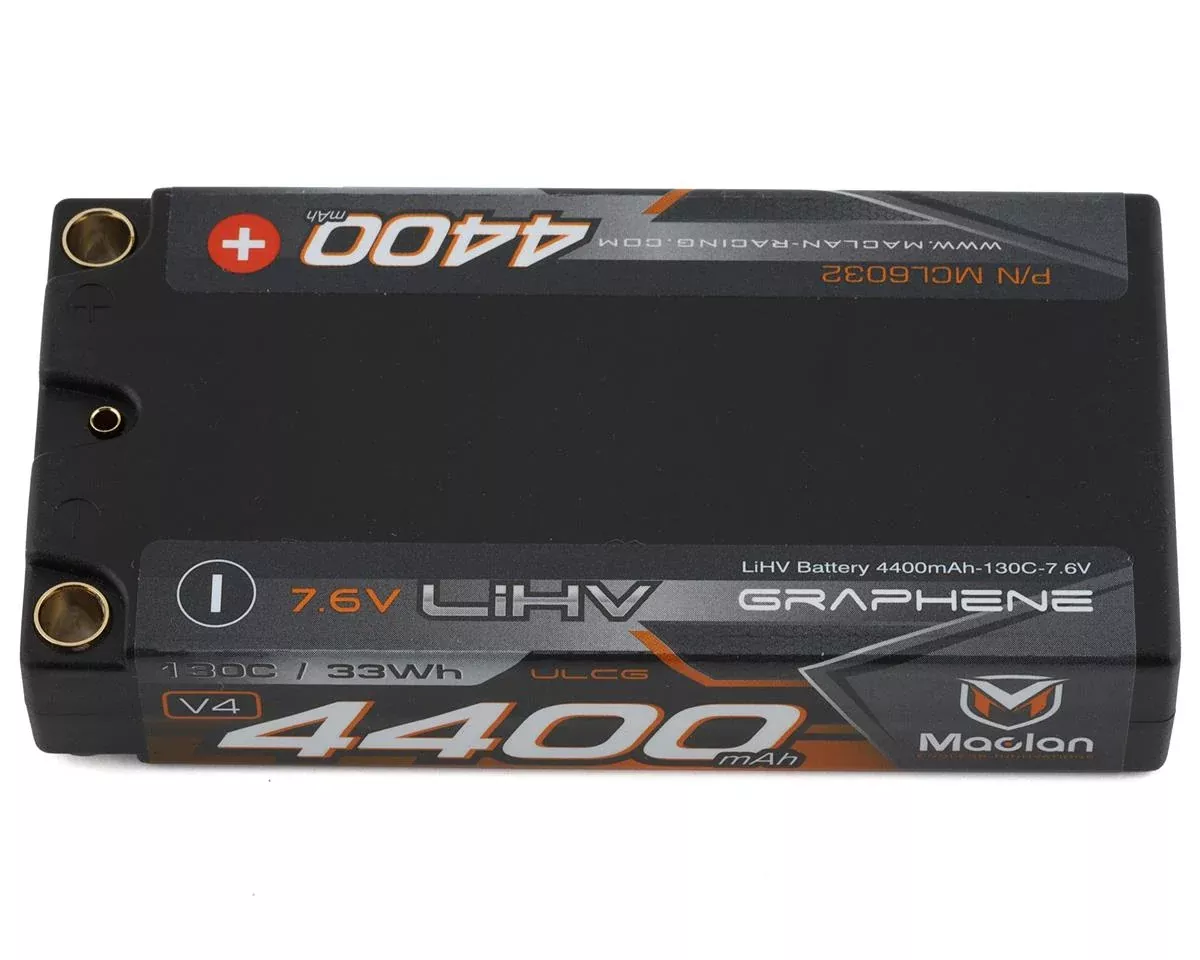 Maclan Graphene 6032 2s Shorty LiPo Battery (7.6V/4400mAh) w/5mm Bullets
