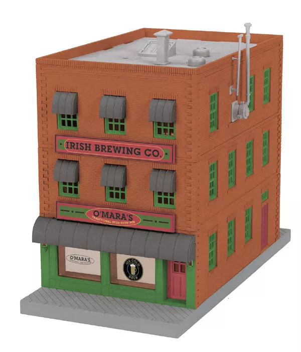 MTH Railking 30-90052 O’Mara’s Irish Brewing Company 3-Story City Building w/Fire Escape & Blinking Sign. O SCALE Like New