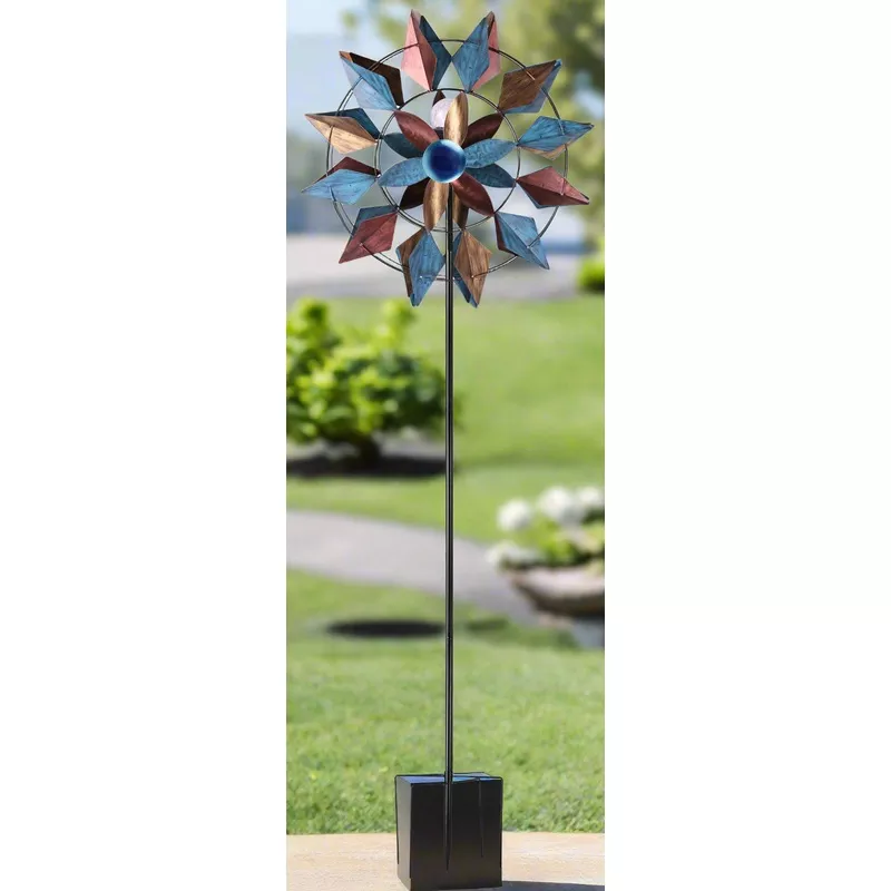 New Solar Garden Metal LED Wind SpinnerDecorative Outdoor Kinetic Stake Light ON23WV03