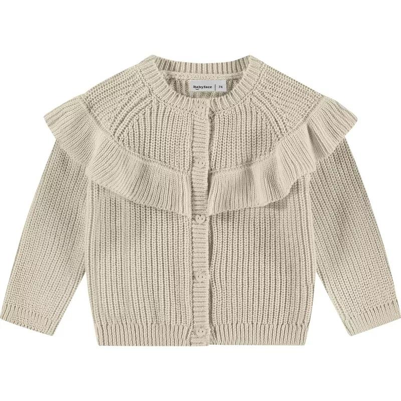 Ruffled Front Cardigan Beige
