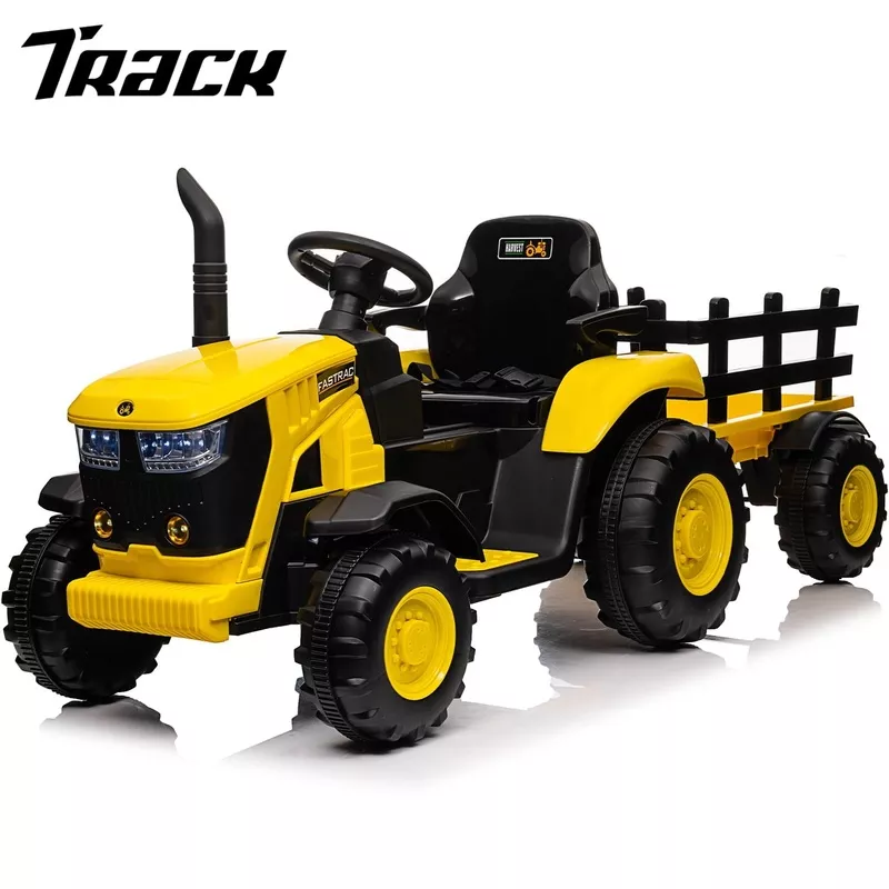 Track 7 12V Kids Ride on Tractor, Electric Tractor and 35W Dual Motors for Kids with Remote Control, Bluetooth Music/USB, 3-Gear-Shift, Safety Belt, 7-LED Lights, Yellow yellow
