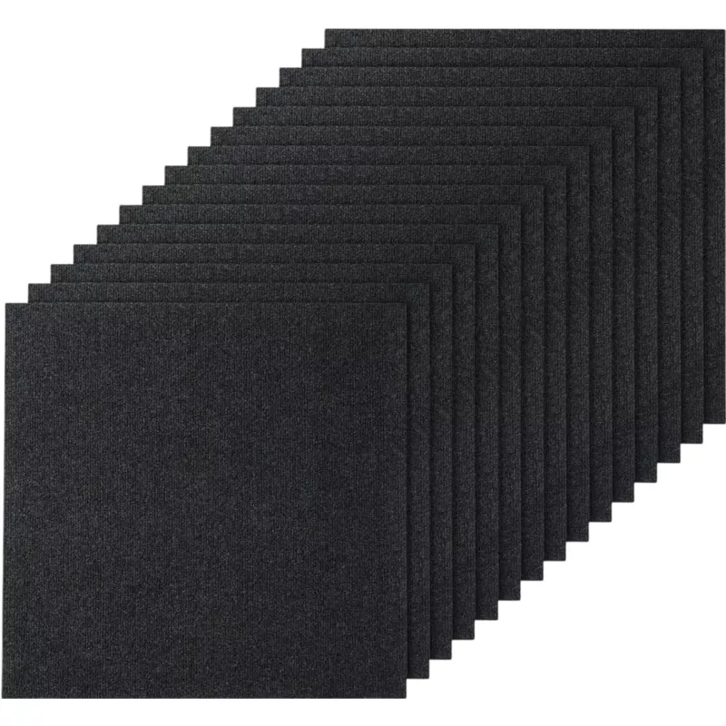 Vevor Carpet Tiles Peel-and-Stick 24″ x 24″ Self-Adhesive Floor Tiles 15-Pack Charcoal Black New