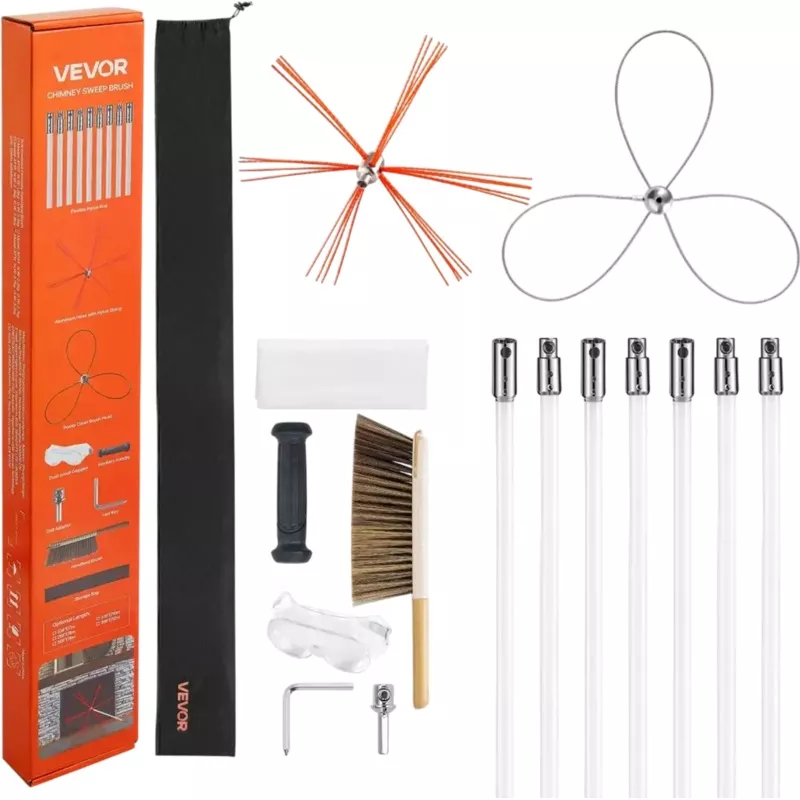 Vevor Chimney Sweep Kit 23′ Extendable Dual Brush Heads New