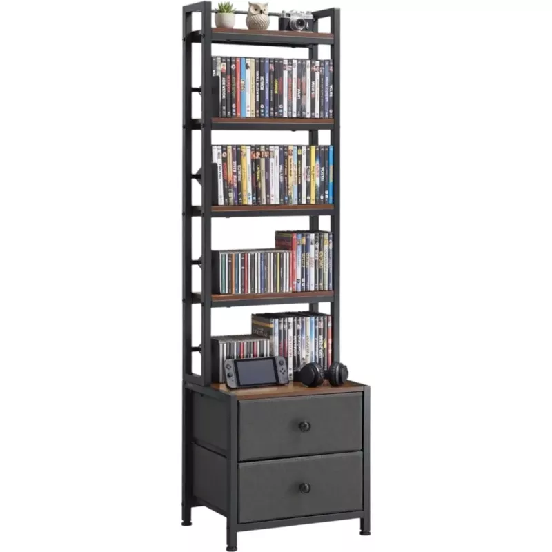 Vevor Media Storage Cabinet 4-Shelf DVD Organizer with Drawers 15.75″ x 11.81″ x 56.50″ New