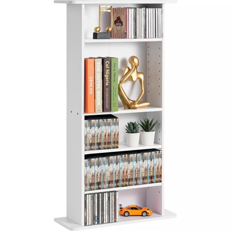 Vevor Media Storage Cabinet Adjustable 5-Layer DVD Shelf White New