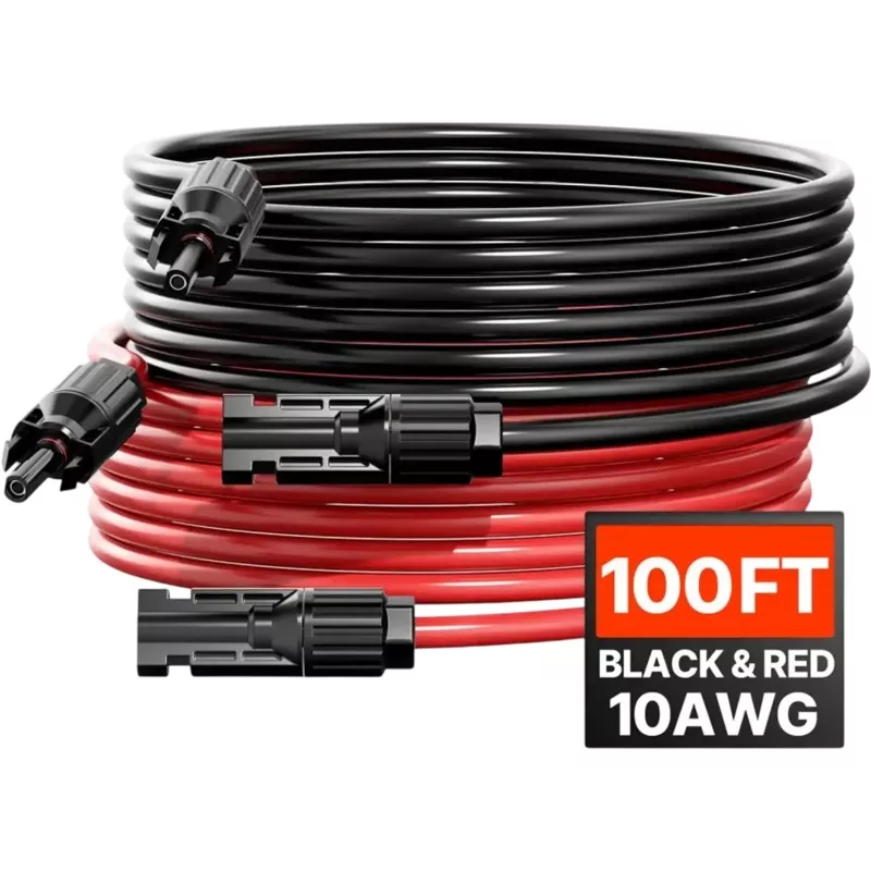Vevor Solar Panel Extension Cable 100′ 10AWG MC4 Black Red Set of 2 New